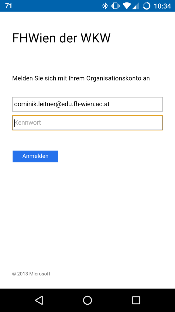 Schritt 2: Das Login-Fenster der FH-Wien - jetzt nur mehr das Passwort eingeben - das wars.